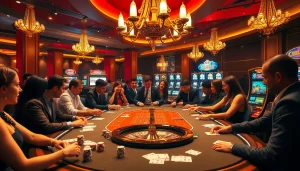 Players enjoying a thrilling moment at 88bet casino, surrounded by vibrant games and luxurious decor.