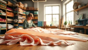 Dunne katoen stof in diverse kleuren op een werktafel in een creatieve omgeving.