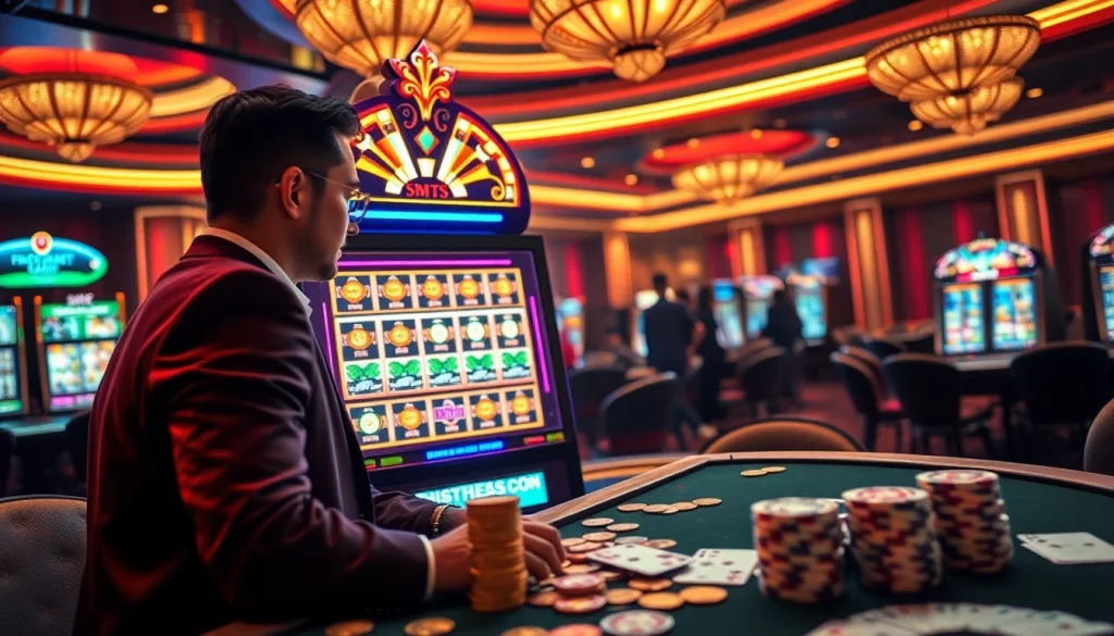 Experience thrilling gameplay at a pragmatic slot machine surrounded by vibrant casino elements.