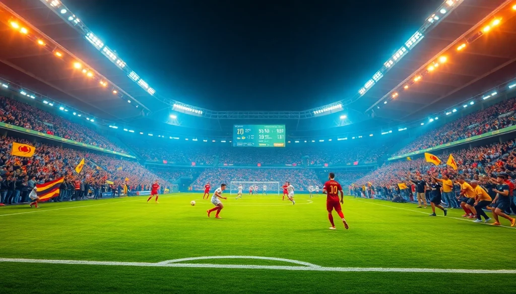 Exciting soccer match scene highlighting live betting insights at keonhacai.gold