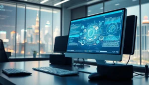 Sztuczna inteligencja w nowoczesnym biurze, przedstawiająca zaawansowane technologie.