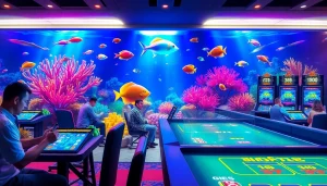 Bắn cá đổi thưởng game scene with colorful fish and 3D underwater gameplay.