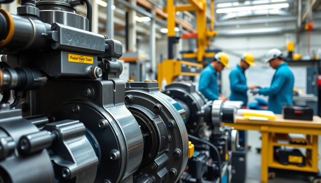 Showcase of custom hydraulic equipment with detailed mechanics and workshop environment.