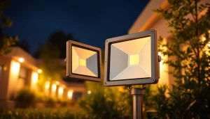 LED breedstraler verlicht een tuin met krachtige helderheid om een sfeervolle omgeving te creëren.