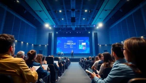 Engaging presale event showcasing opportunities in a modern auditorium.