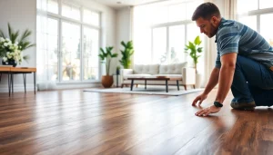 Install vinyl flooring with a modern touch in a bright and inviting living room.