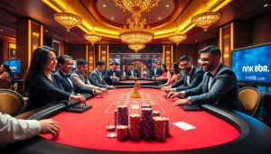 Experience the thrill of gaming at mm88.br.com with a vibrant poker table setup.