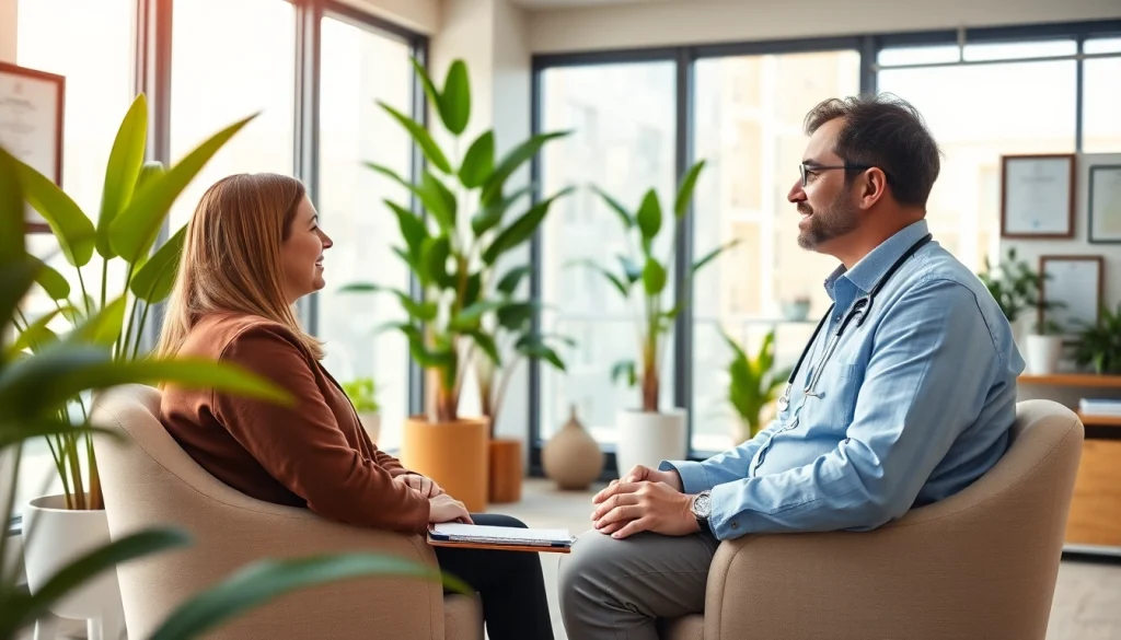 Engaging scene with an affordable psychiatrist in dubai consulting a patient in a warm office.