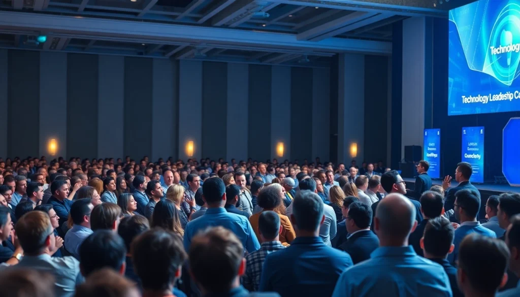 Engaging audience at a technology leadership conference showcasing diverse speakers and insights.