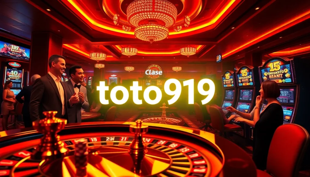 Toto919 betting experience with players enjoying roulette and slots in a vibrant casino setting