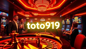 Toto919 betting experience with players enjoying roulette and slots in a vibrant casino setting