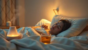 癒しを促す要素を備えた、風邪を一晩で治す方法を示す快適な寝室の情景。