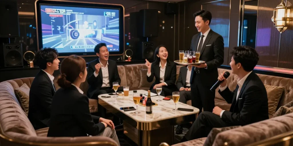 강남쩜오에서 비즈니스 미팅을 하는 고객들이 편안히 즐기는 모습